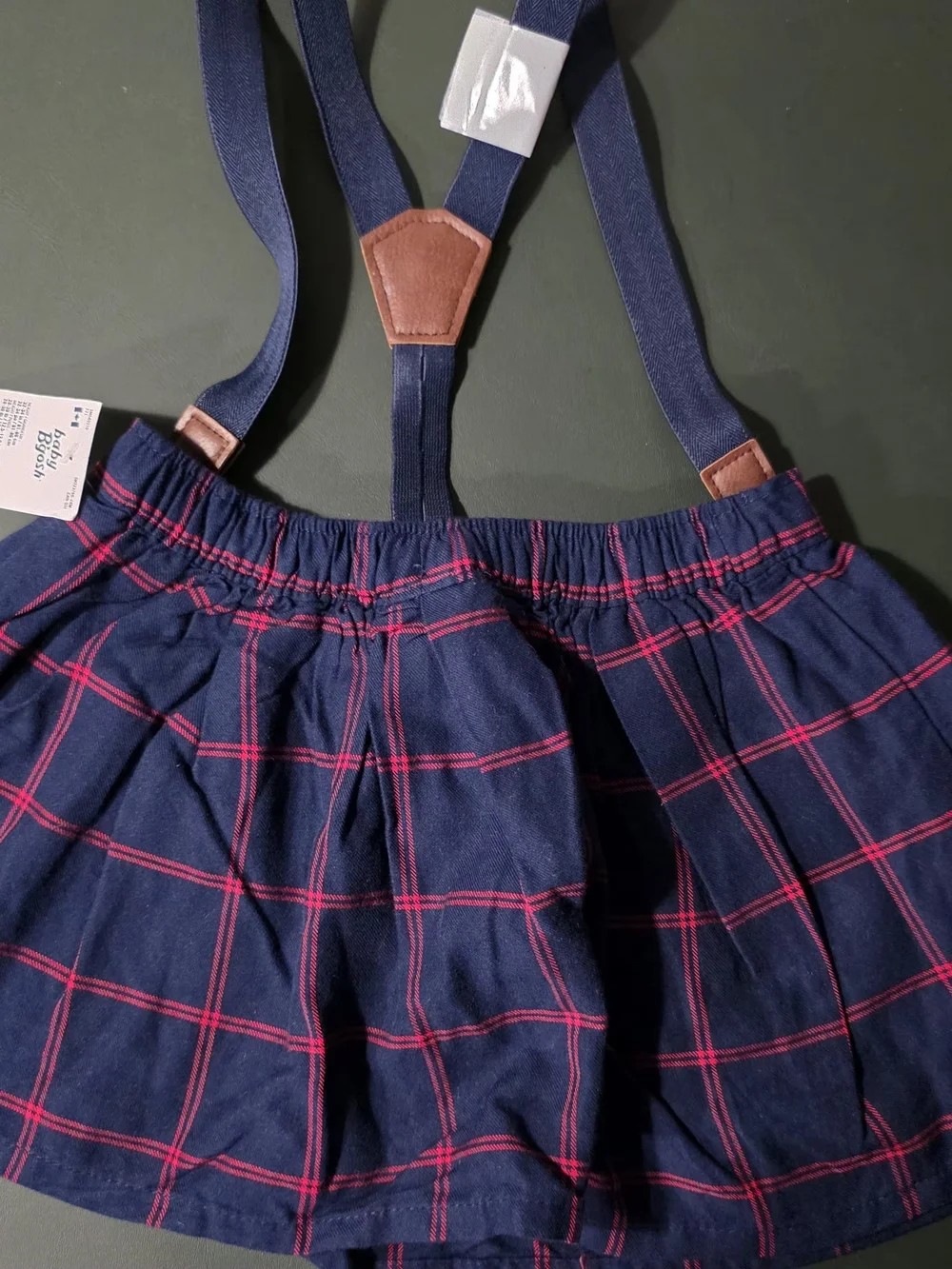 OshKosh B'gosh Navy Plaid Skirt-Shorts with Red Lines and Suspenders